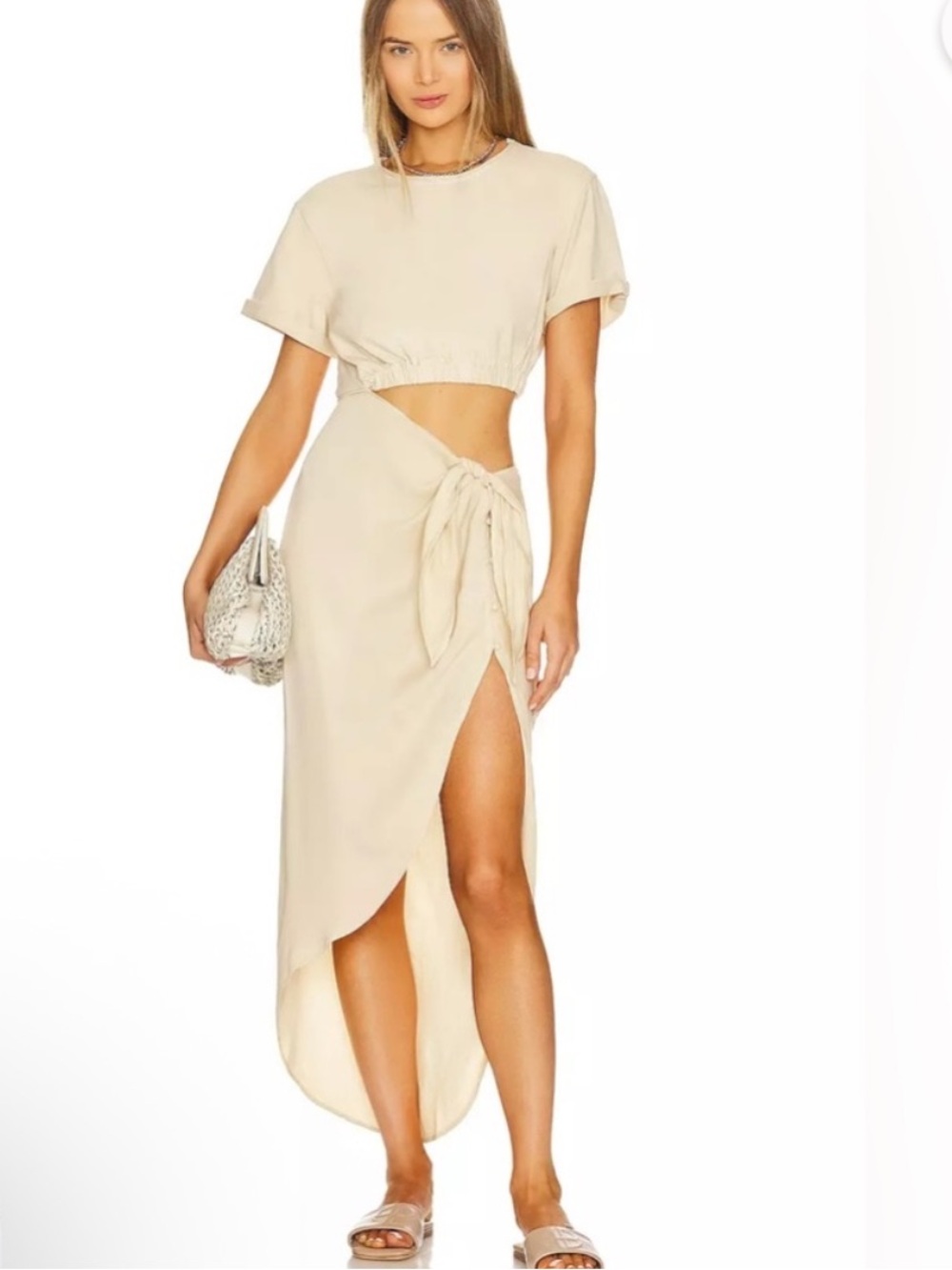 Free People Cream Asymmetrical Wrap Skirt with Side Tie